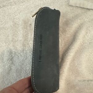 Blue Leather Zippered Pouch